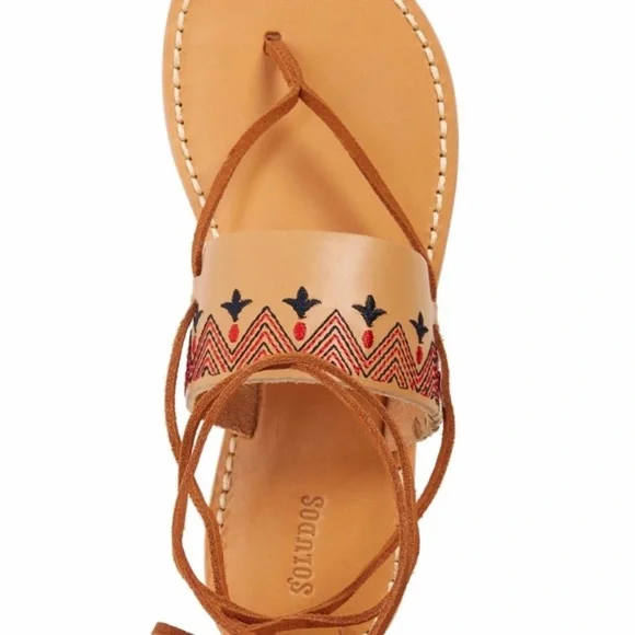 Soludos Embroidered Leather Lace-Up Sandals Tan - Picture 5 of 8